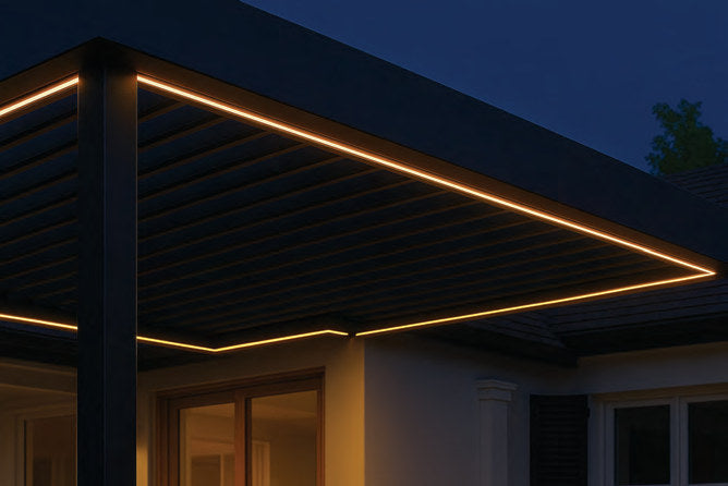 Cinta LED instalada en pérgola