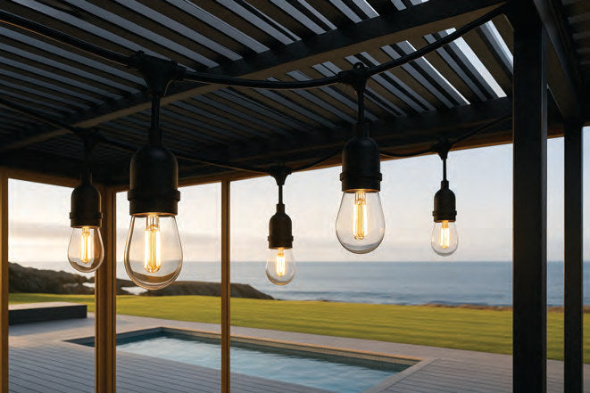 Guirnalda instalada en pérgola
